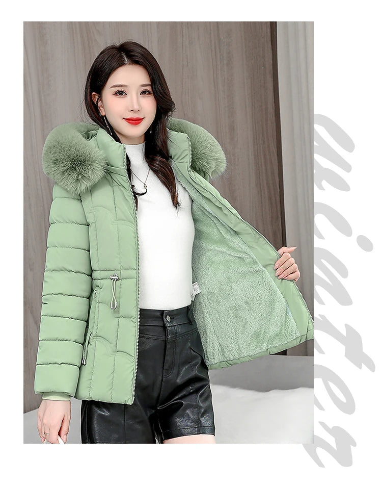 Winter  New Down Jacket Women Parkas Fashion High-Quality Warm Cotton Padded Coat Ladies Short Overcoat Hooded Overwear Tops