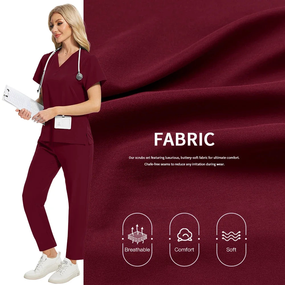 Women Health Service Nurse Uniforms Scrub Set Beauty Salon Spa Workwear Scrubs Top+Pant Doctor Nursing Tunic Suit