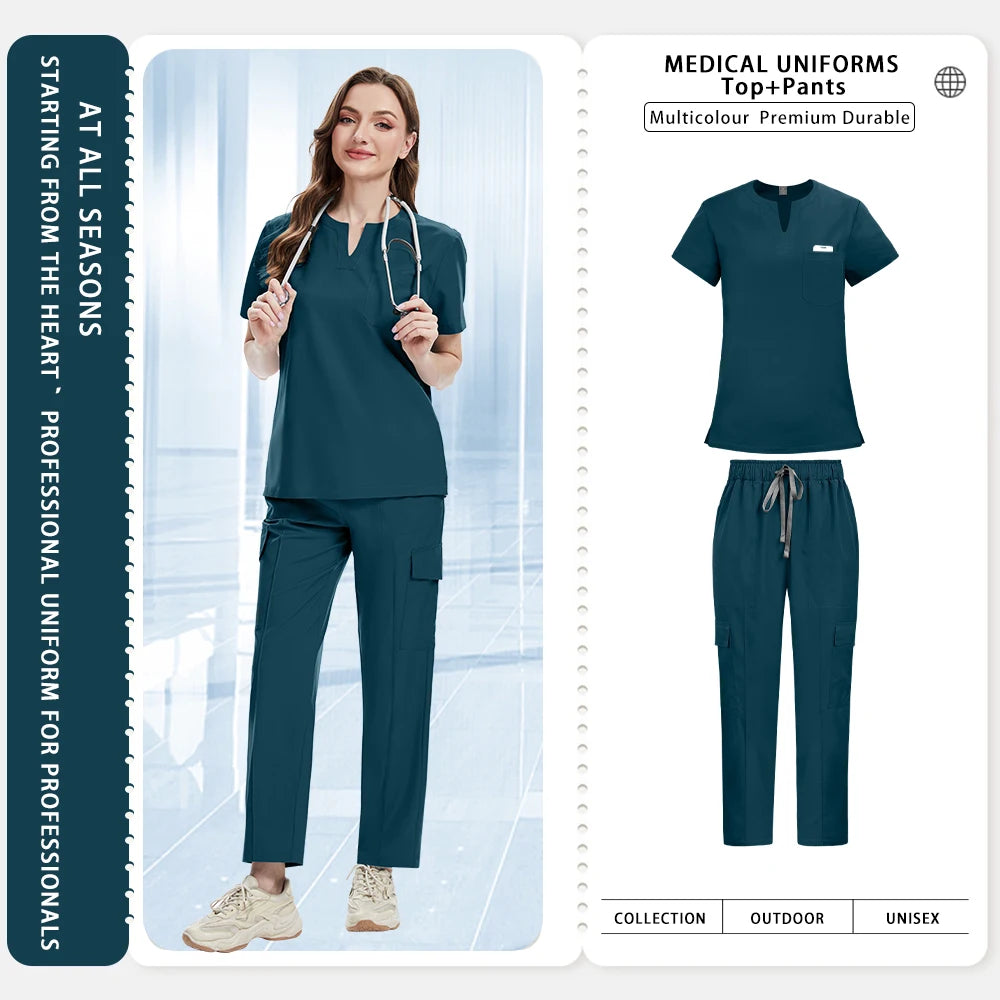Medical Scrub Set Women Uniform New Doctor Nurse Surgical Uniform Durable Dental Pediatric Quick-Dry Healthcare Service Workwear