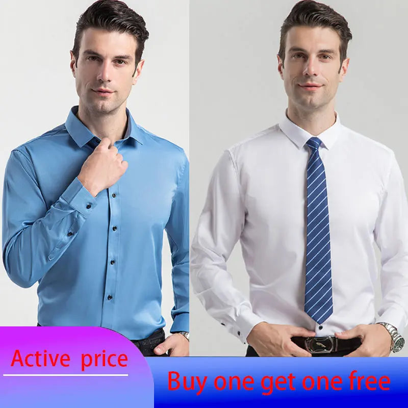6XL 7XL 8XL Spring and Autumn Shirt Men's Long Sleeve Large Luxury Business Casual Slim Solid Color Wrinkle Free Press