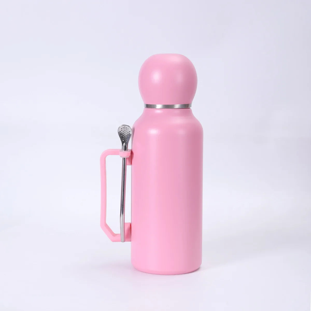Portable and Simple Car Cup with Spoon Large-capacity Solid-color Handle Cup  Stainless Steel Outdoor Double-layer Insulated Cup