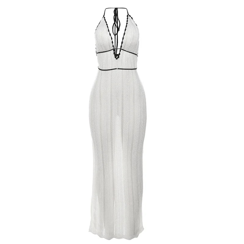 Nibber Sexy Elegant Halter Dress Women Summer Backless Lace-Up Color-Block Sleeveless Trendy Nightclub Wild Fashion Clothing