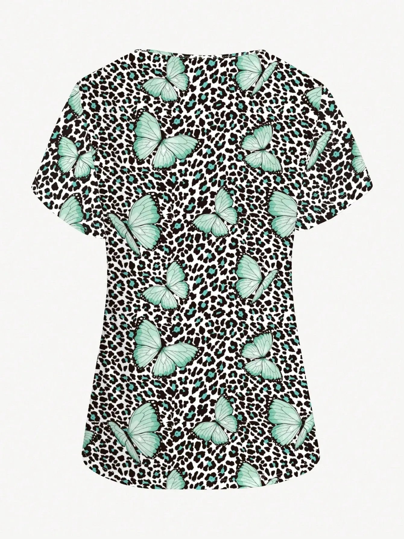 Women's V-neck Nurse Uniform Pocket T-shirt, Butterfly Print Surgical Gown Top, Nursing Work Top, Daily Commute Wear