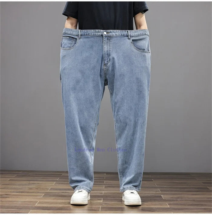 Men Jeans 8XL Summer Thin Straight Wide Leg Plus Size Denim Trousers Large Male Stretched 5XL 6XL 7XL Comfortable Pants