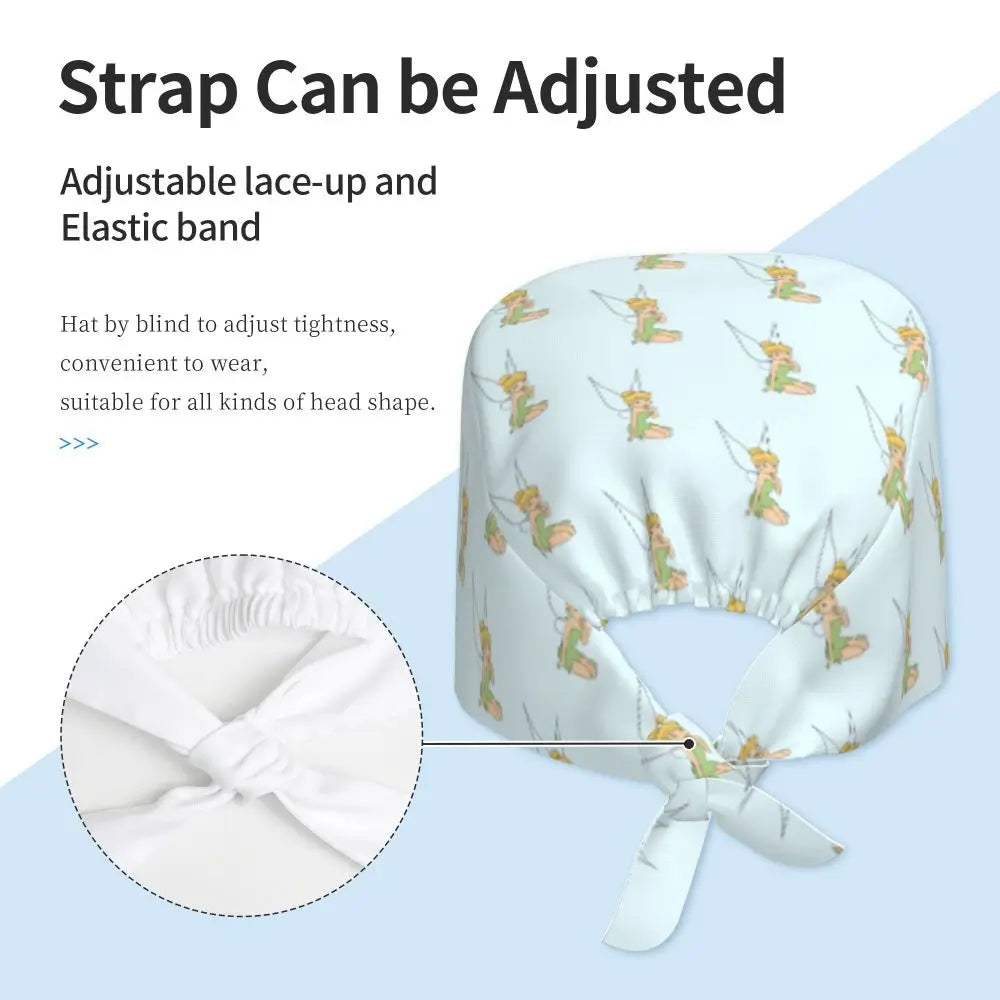 Custom Tinker Bell Breathable Nursing Work Cap Surgical Scrub Caps Unisex Nurse Medical Cap Cartoons Scrubs Hat Medical Surgical