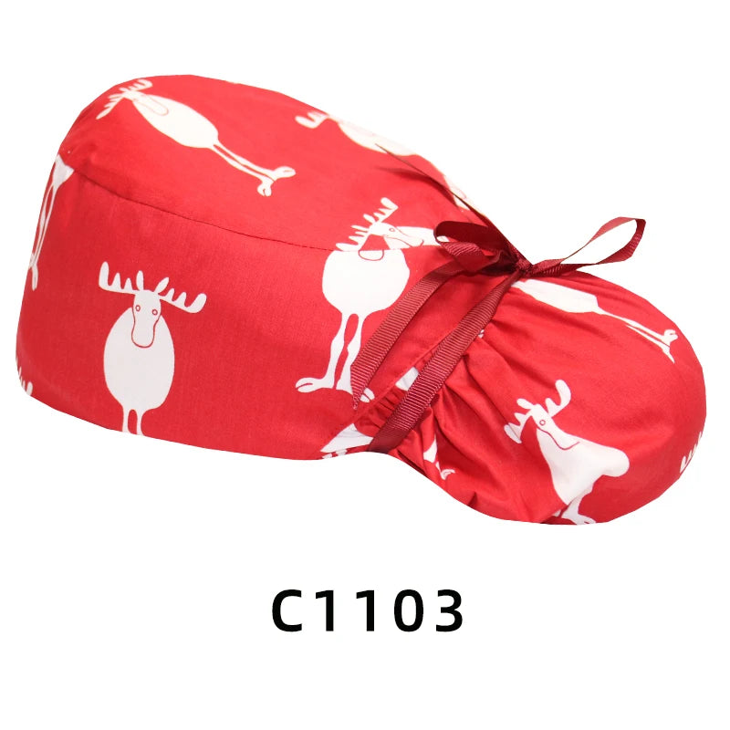 Christmas Snowman Scrub Caps for Long Hair Cotton Surgical Hats Dental Nursing Caps Women Men Hospital Clinic Medical Caps C1093