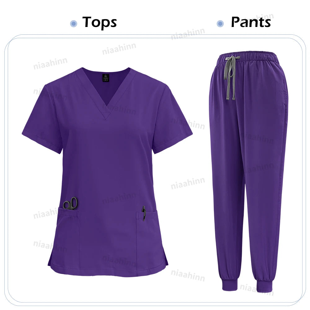 Medical Scrub Nursing Surgical Gown High Quality Elastic Scrub Healthcare Pharmacy Solid Color Uniform Wholesale Workwear Unisex