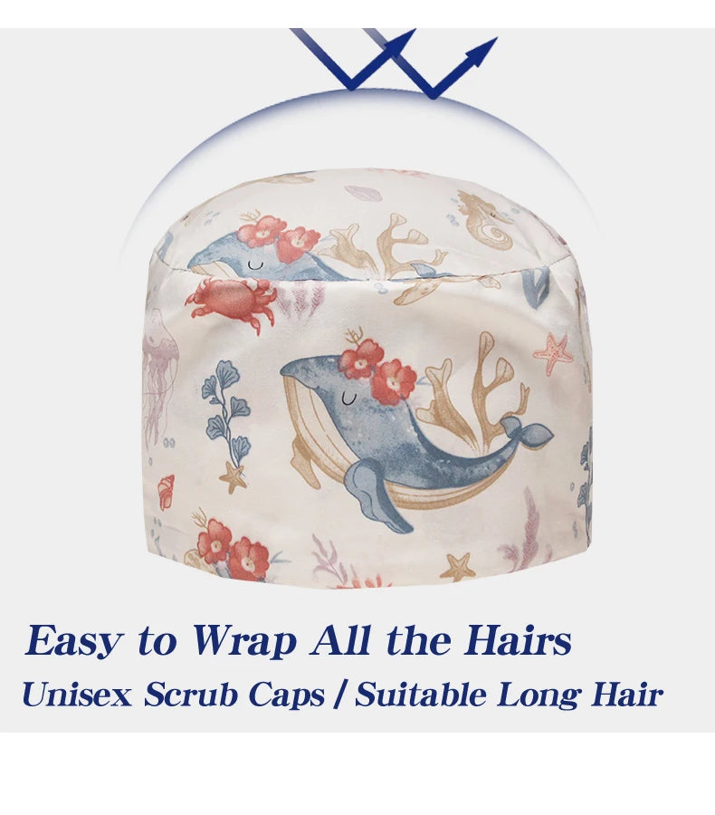Scrub Caps for Long Hair Premium Surgical Cap Cheap Pharmacy Work Hat  Pet Clinic Doctors Dentist Nursing Cap with Buttons K1030