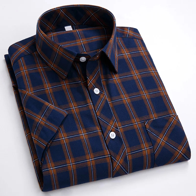 Plus Size 8XL 7XL New Men's Shirts Short Sleeve Cotton Plaid Shirt Summer Fashion Thin Soft Classic Basic Casual Male Clothing