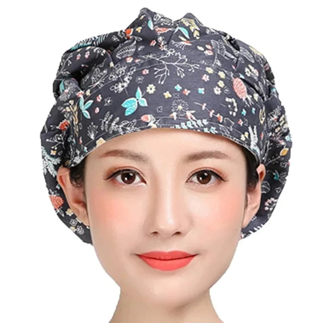 Women Printed Bouffant Scrub Caps Cotton Sweatband Adjustable Washable Reuseable Hats Casual Head Cover Working Caps Medical