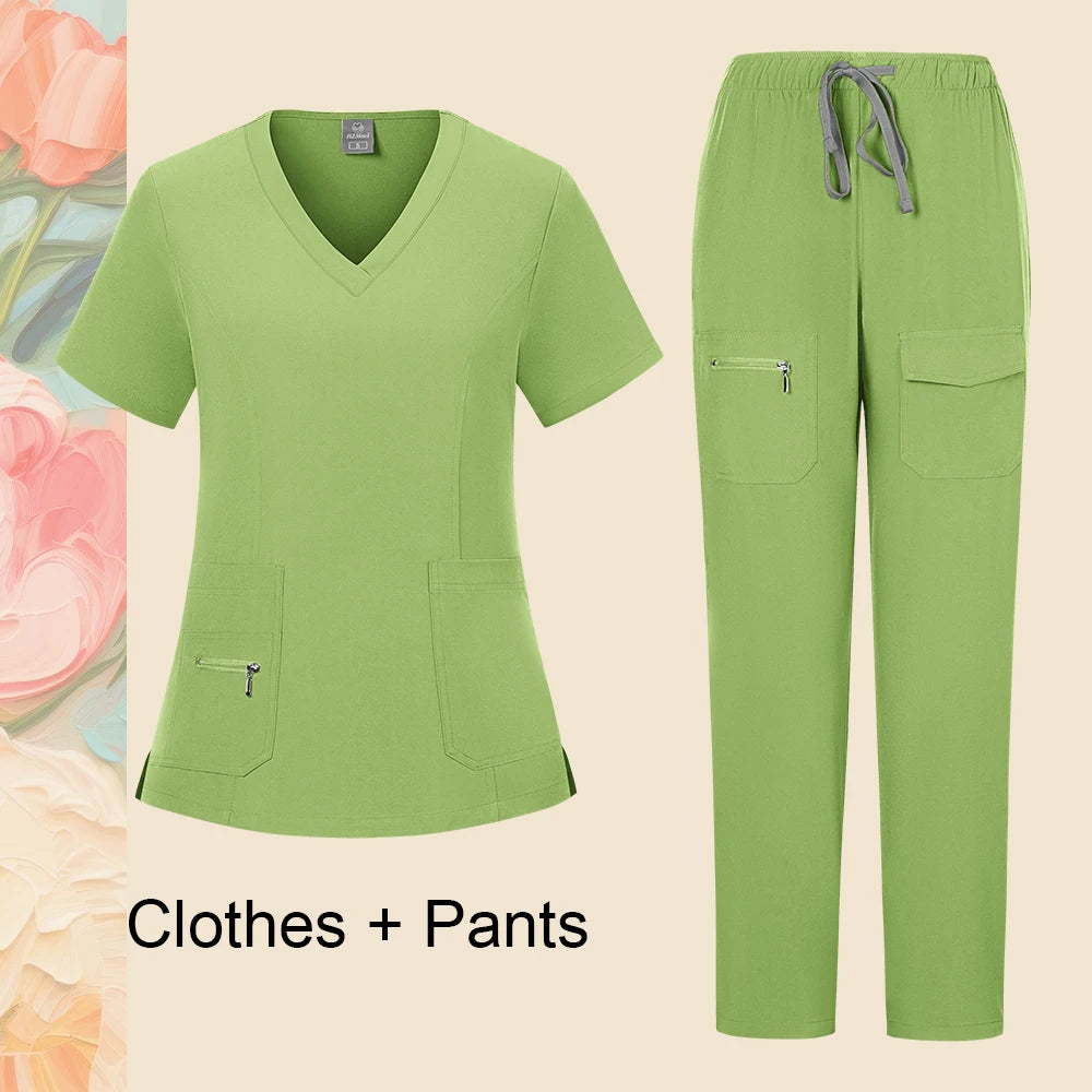 Pants Sets Short Sleeved Top Scrub Solid Color Surgical Gowns Medical Accessories Manicurist Beautician Nursing Scrub Sets Women