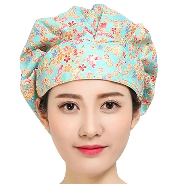 Women Printed Bouffant Scrub Caps Cotton Sweatband Adjustable Washable Reuseable Hats Casual Head Cover Working Caps Medical