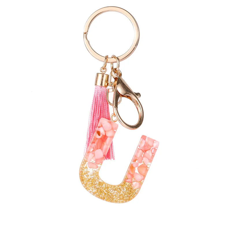 Pink Gold Color Initial Letter A-Z Resin Key Ring Cup Key Chains DIY Jewelry Gifts