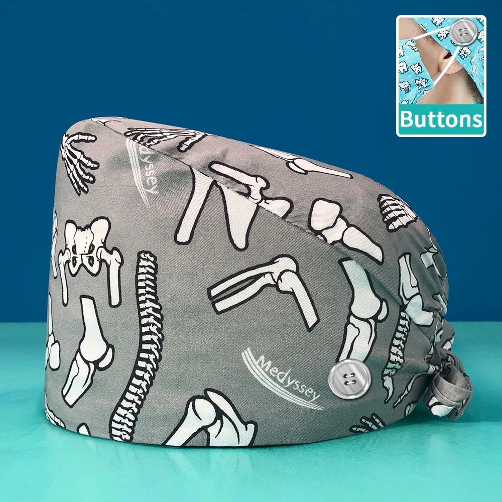 Pill Capsule Pattern Pink Scrubs Cap Female Nurse Medical Clinic Accessories Women's Operating Room Hat with Buttons Cotton Hats