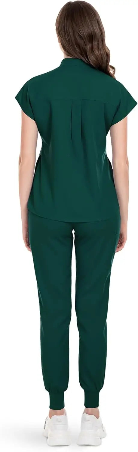niaahinn Scrubs Set for Women Nurse Uniform Jogger Suit Stretch Top & Pants with Multi Pocket for Nurse Esthetician Workwear