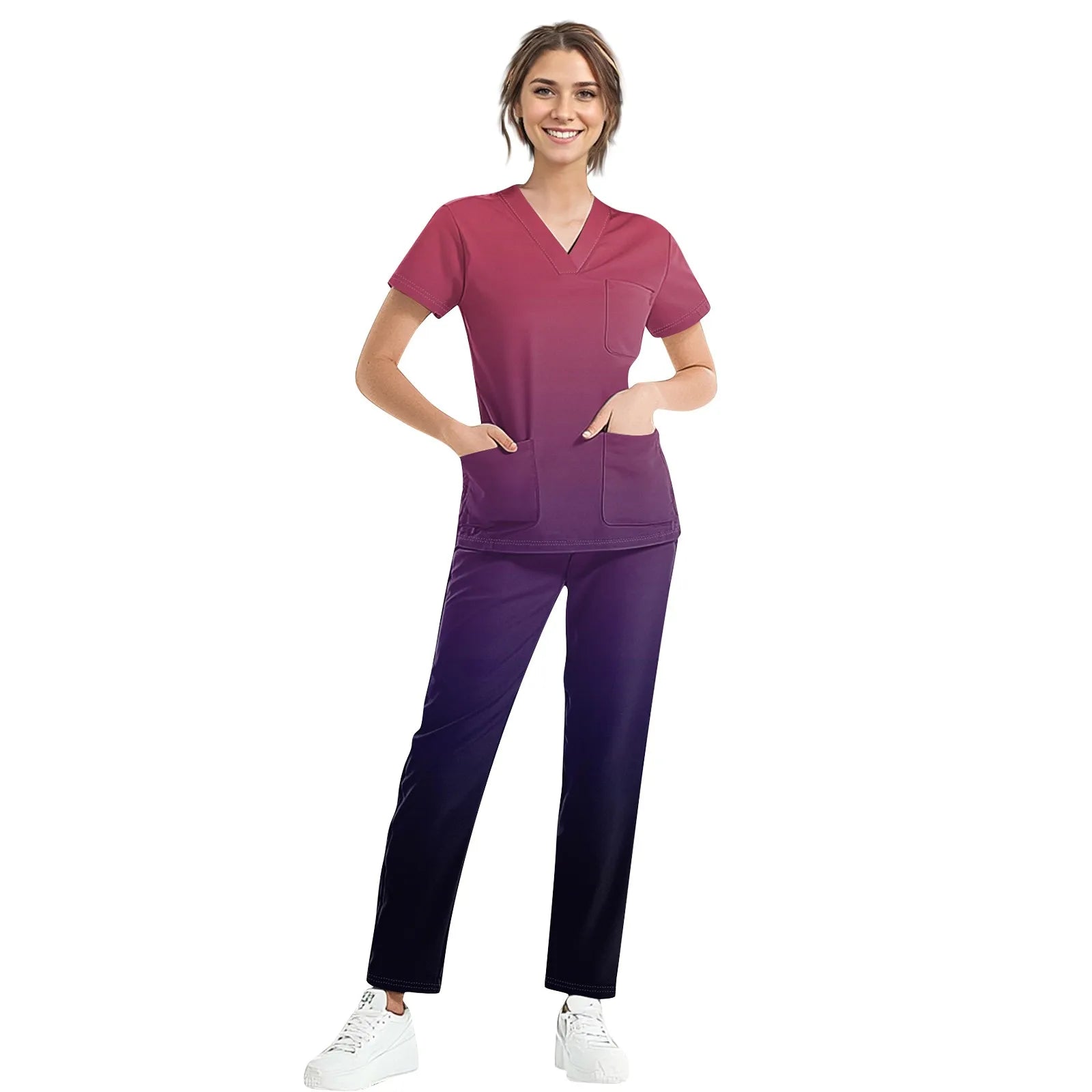 Women Medical Uniforms Slim Fit Scrubs Sets Tops Straight Pant Nurses Accessories Dental Clinic Beauty Salon Workwear Clothes