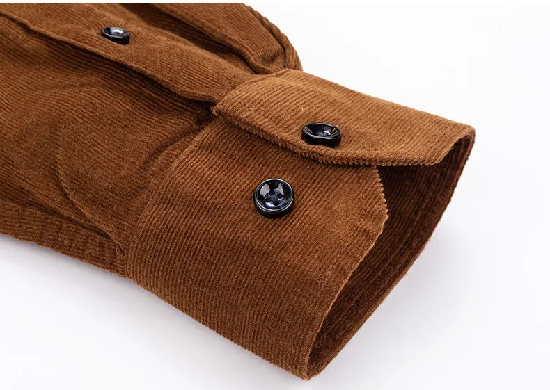 Size S-7XL Men's Corduroy Shirt Long Sleeve Cotton Casual Regular Fit Soft Comfortable Formal Dress Shirts Blouse Men Clothes