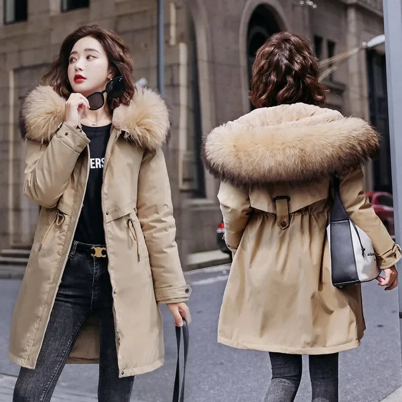 Winter Jacket New Women Parka Clothes Long Coat Wool Liner Hooded Jacket Fur Collar Thick Warm Snow Wear Padded Parka