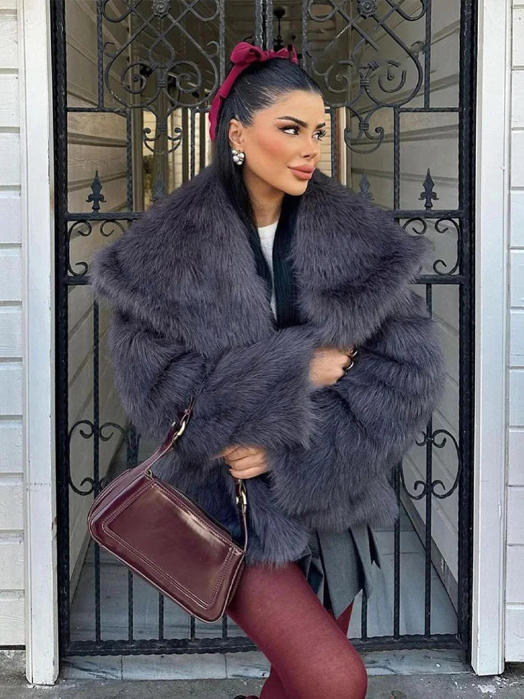 Winter Coats For Women Fashion New Faux Fur Long Sleeves Loose Coat Female Versatile High Street Women's Cardigan