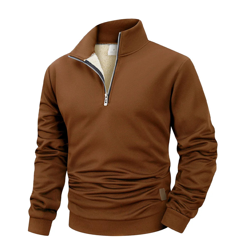 Winter Men's Warm Fleece Thicken Long Sleeve Pullover Solid Color Half Zipper Sweatshirt Knitted Sweater Streetwear Jacket Top