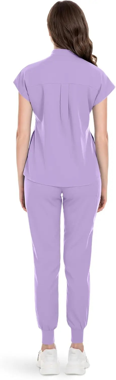 niaahinn Scrubs Set for Women Nurse Uniform Jogger Suit Stretch Top & Pants with Multi Pocket for Nurse Esthetician Workwear