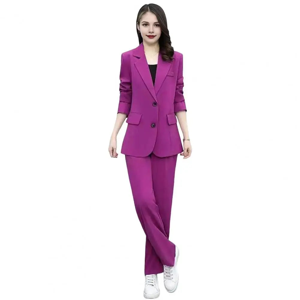 Autumn Women Blazer Pants Set 2025 Spring  Lapel Single Button Blazer Coat Wide Leg High Waist Straight Leg Pants Suit