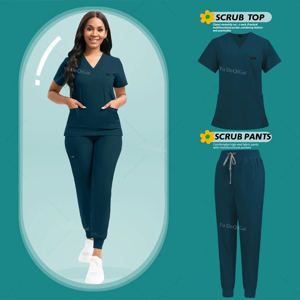 Brown Scrubs Set Wholesale Operating Room Uniforms Medical Scrubs Set Hospital Workwear Dental Beautician Top Pants Surgery Suit