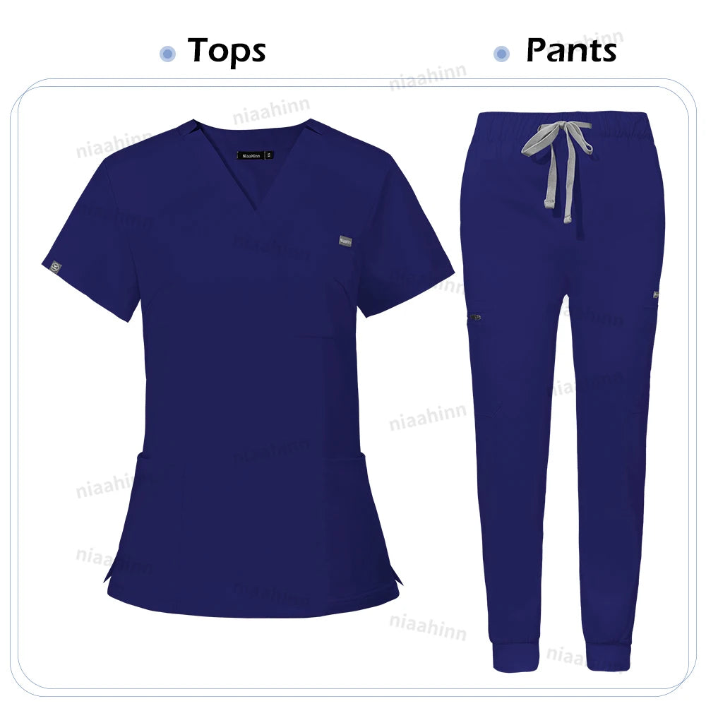 Niaahinn Scrub Nursing Accessories Medical Surgical Gowns Doctor Nurse Special Scrubs Minimalist Solid Color Work Wear Women Men