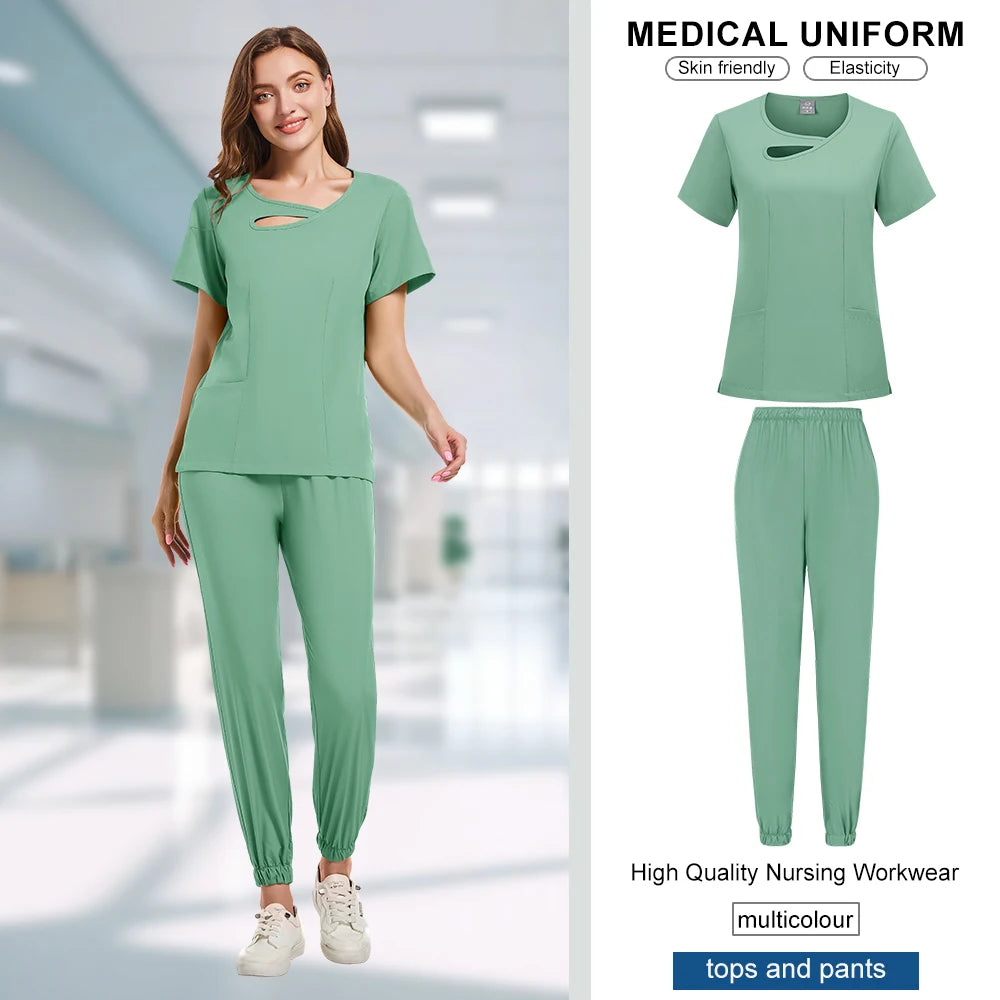 Beauty Workwear Women Medical Nurses Uniform Surgical Scrubs Set Spa Top Pants Clinic Carer Clothes Nursing Uniforms Jogger Suit