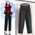 Plus Size Pants For Women Spring Summer 2025 New Korean Fashion High Waist Suit Pants Women Gray Or Black Casual Trousers Female