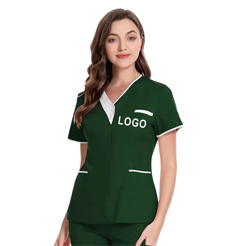 Custom Nurse UniformScrubs Tops Short Sleeve Pocket Clinic Nursing Scrub Tops Healthcare Carer Tunic Design Print Logo