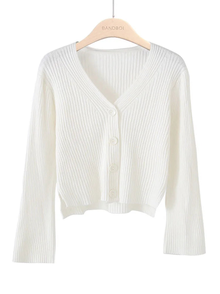 Autumn Women Long Sleeve Knitted short Cardigan Sweater Winter Casual Loose V Neck Bottons Sweater Coat Elegant Winter Clothes