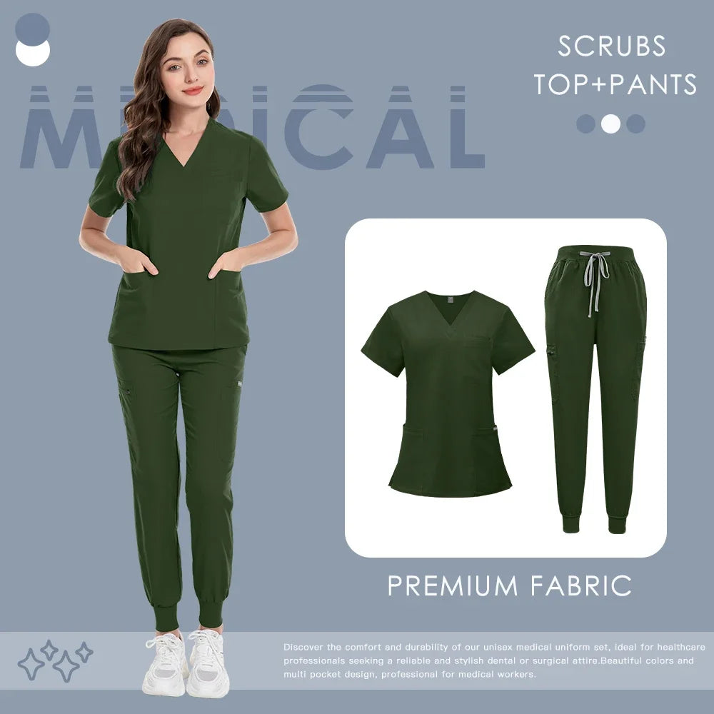 Scrub Set For Men Women Premium Nurse Uniform Medical Jogger Set Hospital Accessories Dental Clinic Lab Workwear Scrub Top Pants