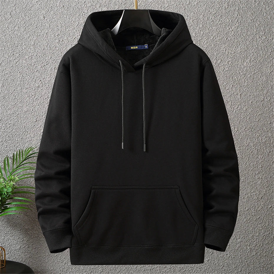 Solid Color Hoodies Men 12XL 10XL Plus Size Hoodies Autumn Winter Thick Fleece Hoodie Male Big Size 12XL Hooded Pullover Black