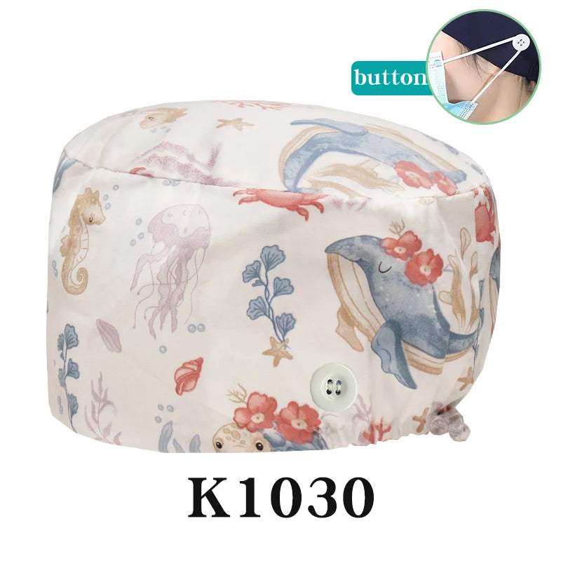 Scrub Caps for Long Hair Premium Surgical Cap Cheap Pharmacy Work Hat  Pet Clinic Doctors Dentist Nursing Cap with Buttons K1030