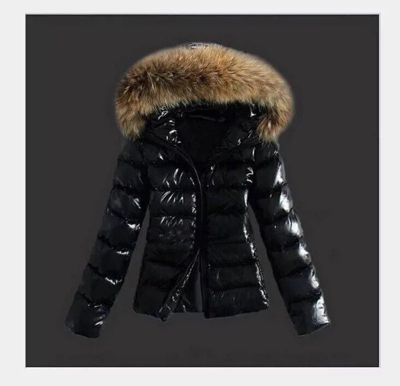 Winter Jackets Women Basic Coats Fashion Faux PU Leather Winter Jackets Women Artificial Fur Collar Coat Female Outerwear