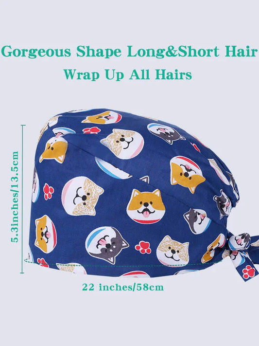 LONG HAIR Scrub Caps Surgical Medical Hats Cotton Nursing Caps Breathable Bouffant Healthcare Chef Pediatric Veterinary Hats M81