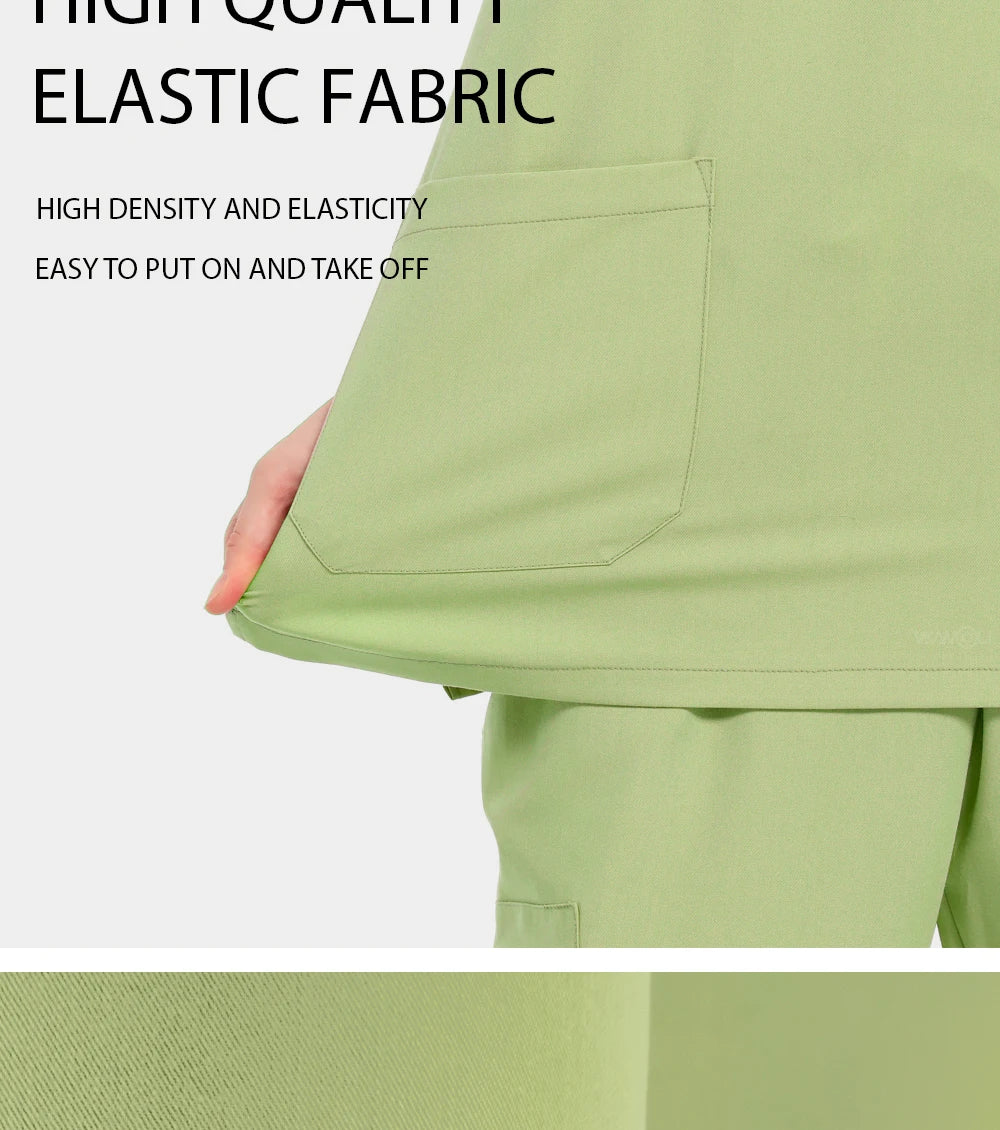 Slim fitting elasticity nurse scrubs tops dentistry doctor lab spa uniform surgical Scrub shirt for woman pharmacy pet hospital