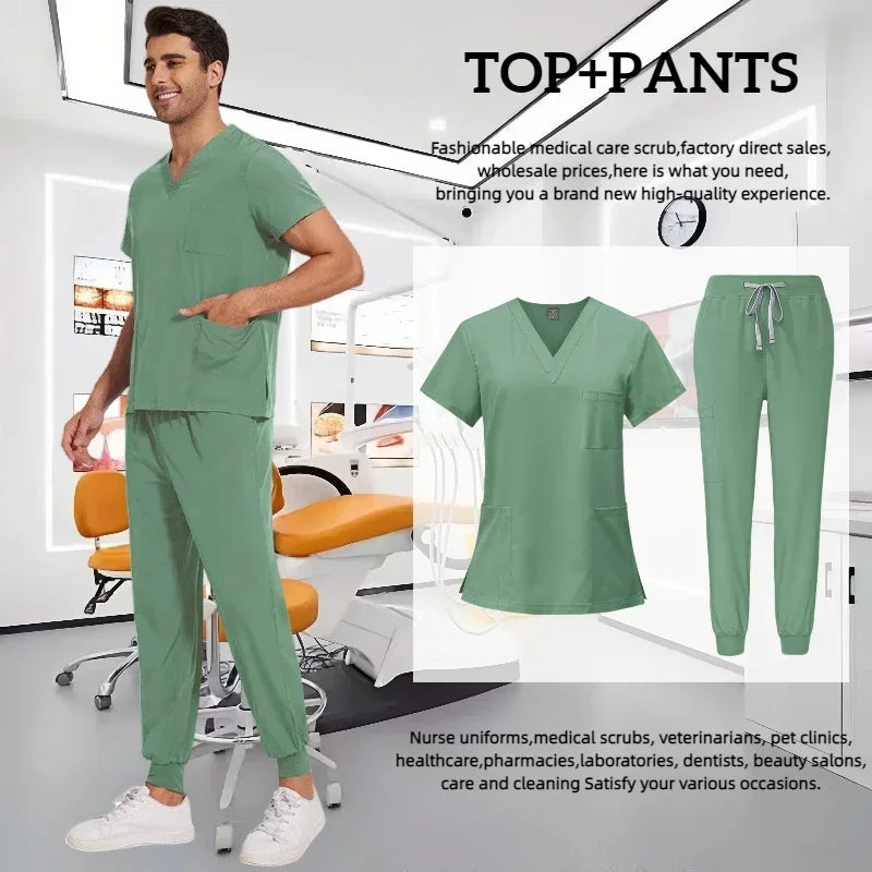 Medical Scrub Nursing Surgical Gown High Quality Elastic Scrub Healthcare Pharmacy Solid Color Uniform Wholesale Workwear Unisex