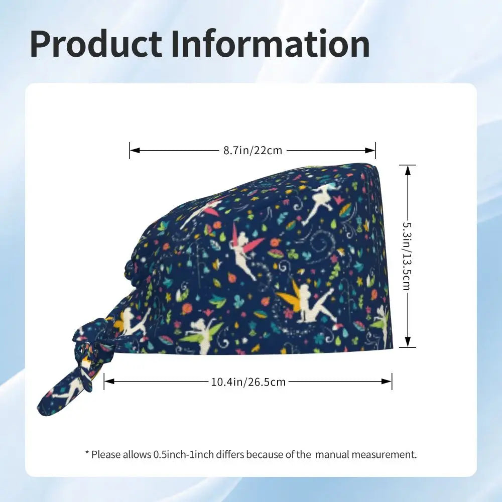 Custom Tinker Bell Breathable Nursing Work Cap Surgical Scrub Caps Unisex Nurse Medical Cap Cartoons Scrubs Hat Medical Surgical