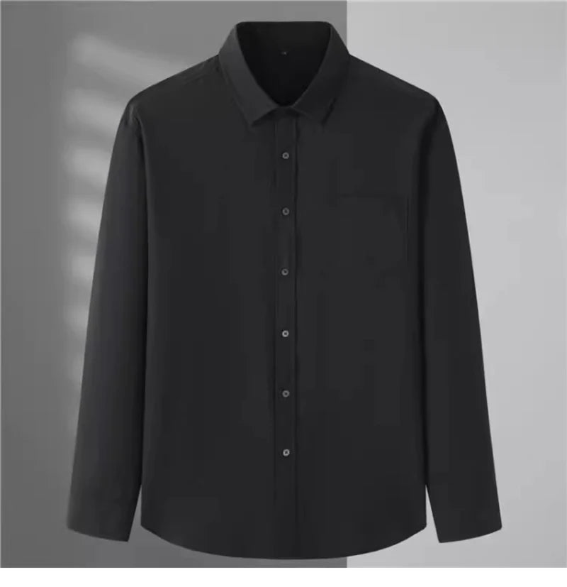 Spring and Autumn Large Size 15XL Men's Long-sleeved Shirt High Elastic Solid Color Shirt 12XL 11XL 10XL 9XL 8XL 7XL 200kg