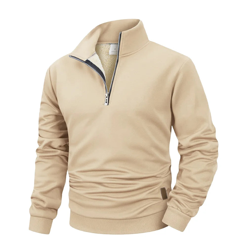 Winter Men's Warm Fleece Thicken Long Sleeve Pullover Solid Color Half Zipper Sweatshirt Knitted Sweater Streetwear Jacket Top
