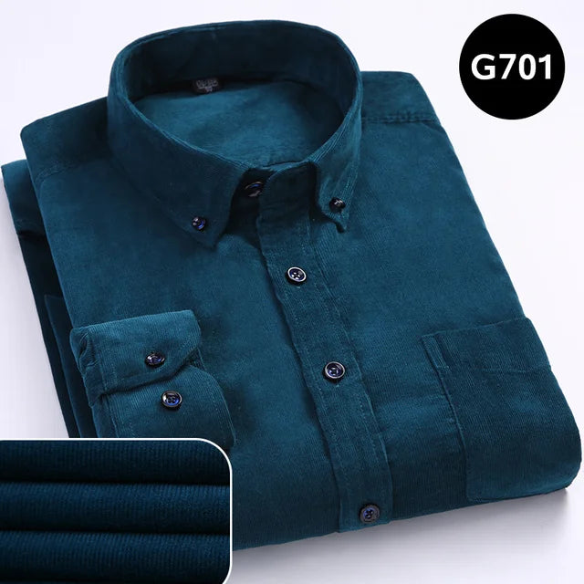 Size S-7XL Men's Corduroy Shirt Long Sleeve Cotton Casual Regular Fit Soft Comfortable Formal Dress Shirts Blouse Men Clothes
