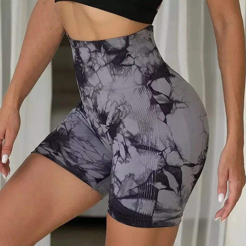 Tie-Dye Yoga Shorts for Women High Elastic Gym Shorts Push Up Sports Shorts Running Workout Fitness Women Short Sports Leggings