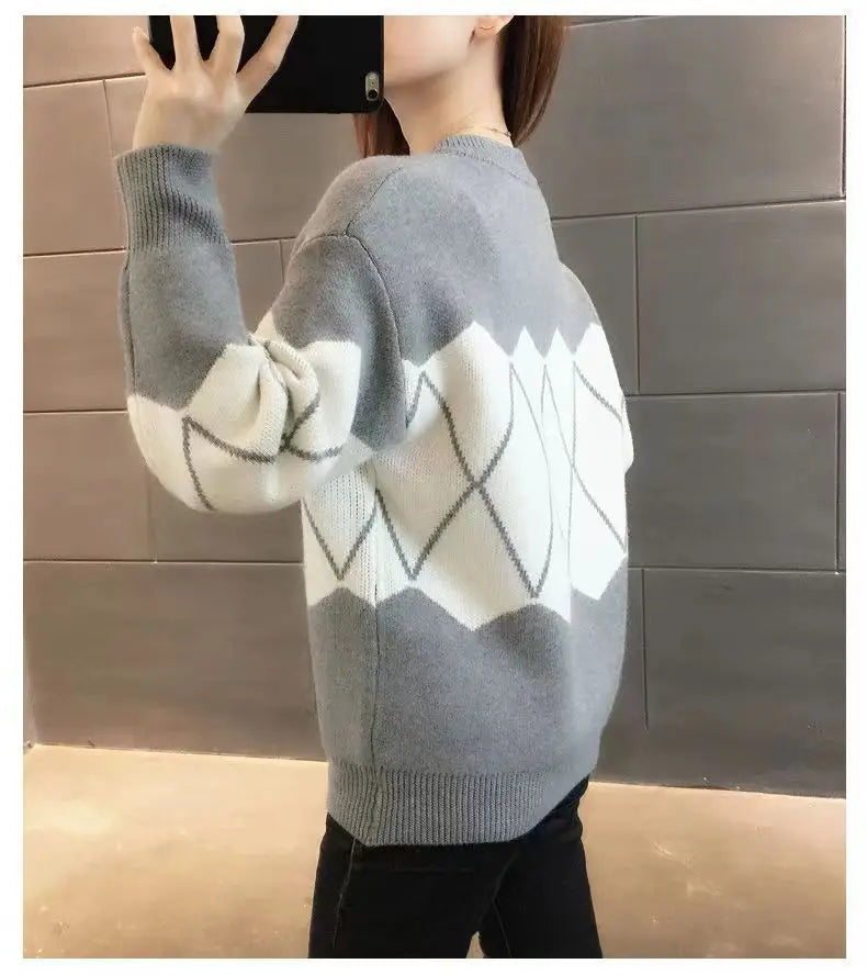 Sweater Women's Autumn and Winter New Warmth Thick Knitted Sweater Color-blocking Slim Base Shirt Top Base Shirt