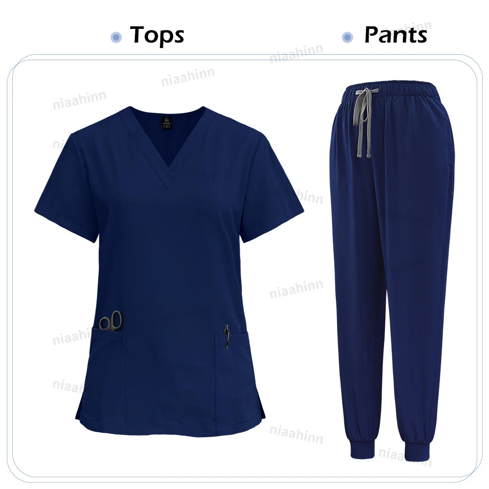Medical Scrub Nursing Surgical Gown High Quality Elastic Scrub Healthcare Pharmacy Solid Color Uniform Wholesale Workwear Unisex