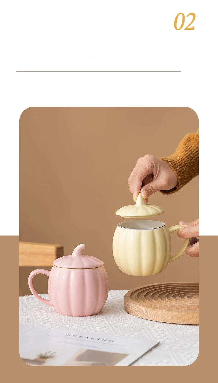 Multicolored Pumpkin Breakfast Mug Household Water Cup Ceramic Coffee Cups with Lid High Beauty Couple Oat Mugs Drinkware