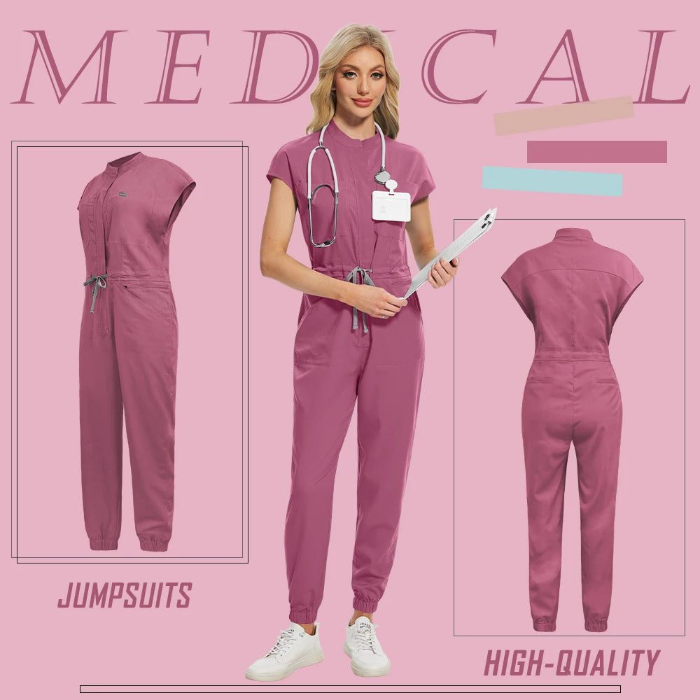 Wholesale Beauty Jumpsuit Medical Apparel Scrub Uniform Women Short Sleeve Overalls Hospital Clothing Nurse Uniforms with Pocket