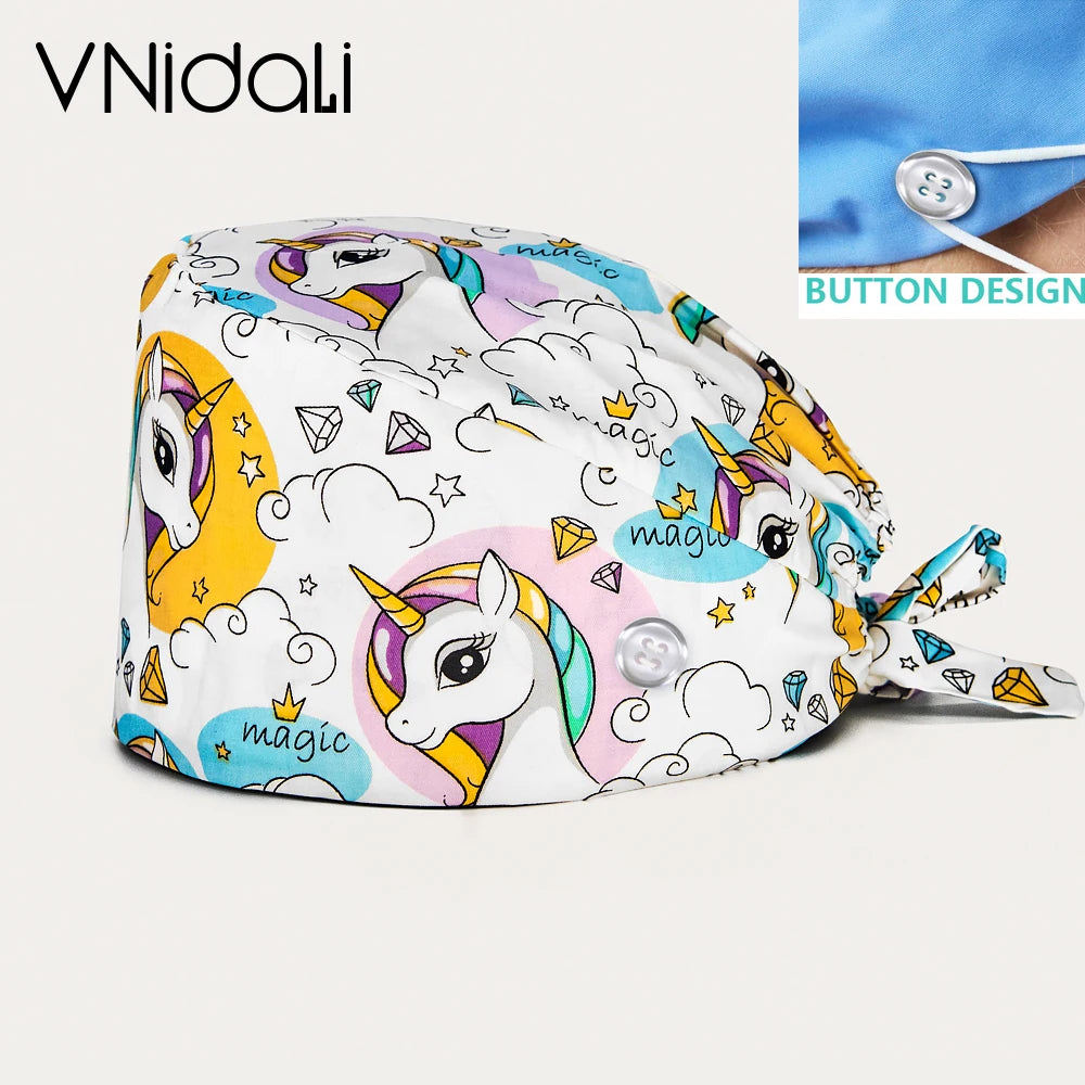 nurse hats anime adjustable surgery cap Breathable Cotton with button scrubs cap operating room cap medical doctor cap
