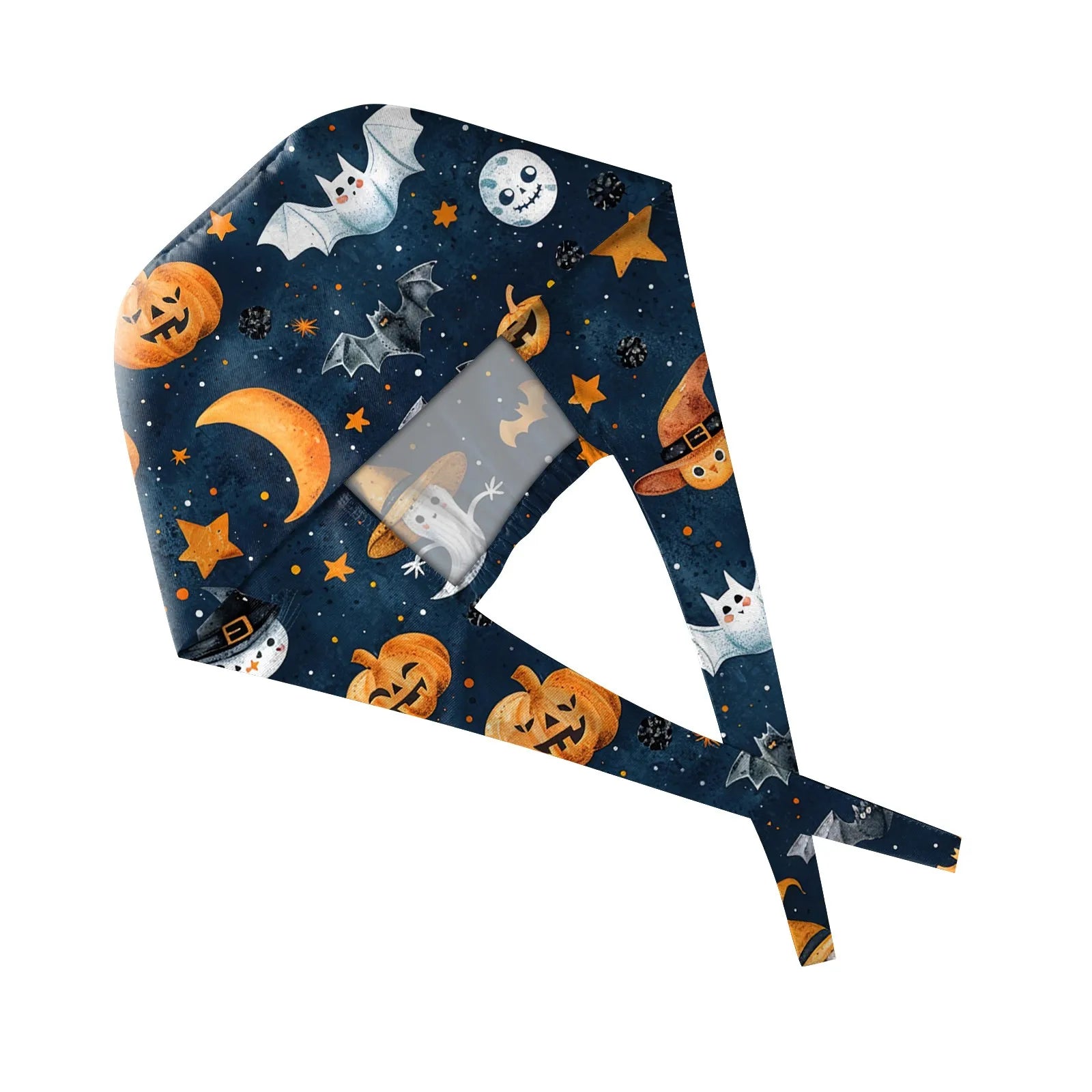 Halloween Print Work Cap Fashionable Casual Women's Printed Elastic Scrub Hat Unisex Work Caps Nurse Accessories Nurse Cap